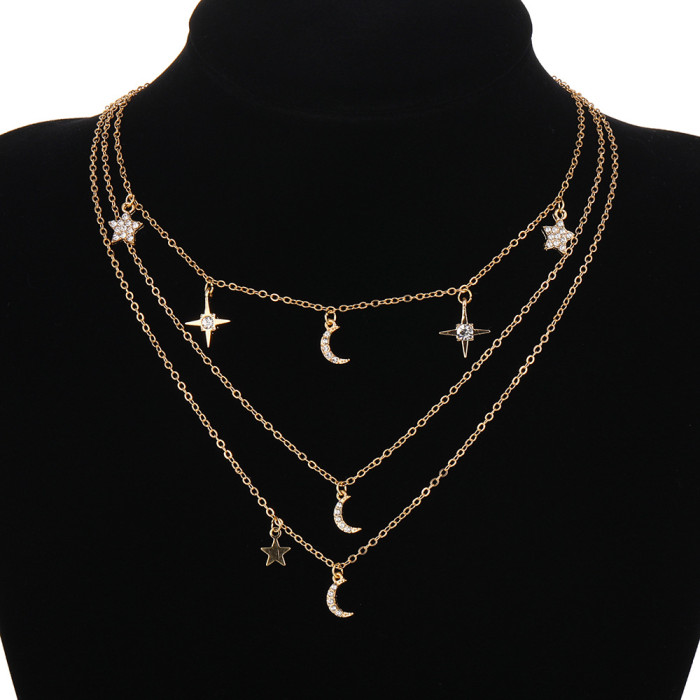 Geometric Fashion Angel Portrait Rose Flower Pendant Multi-Layer Women's Necklace Set Coin Necklace