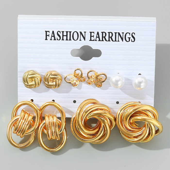 Style Hoop Earrings Square Geometric Earrings Vintage Pearl Earrings Hepburn Style Earrings Women's Set 6-Piece Set,...