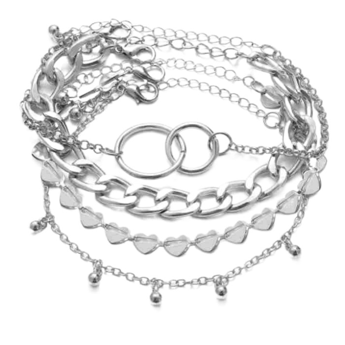 Fashion Simple Geometric Hollow Mixed Braided Bracelet Set Hip-Hop Chain Personality Punk Style Jewelry, Jewelry Sets