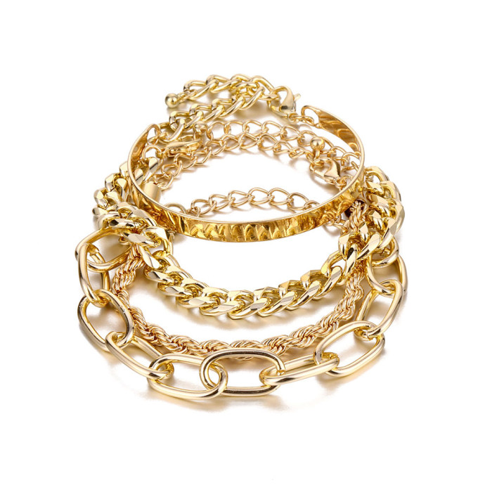 Personality Retro Thick Chain Anklet Set INS Cool Style Retro Anklet Bracelet Set for Women, Jewelry Sets