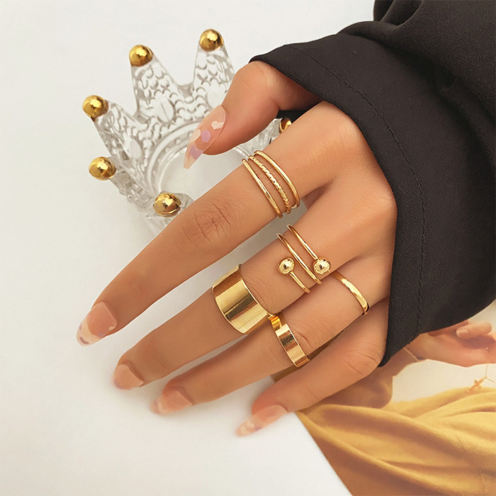 European and American Joint Rings AliExpress Wish Retro Ethnic Style Exaggerated Gemstone Combination Set Rings