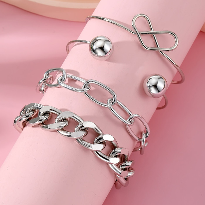 Hot-Selling Heavy Craft Brushed Metal Style Round Ball Bracelet Resumption of Work Personality Texture Irregular Geom...