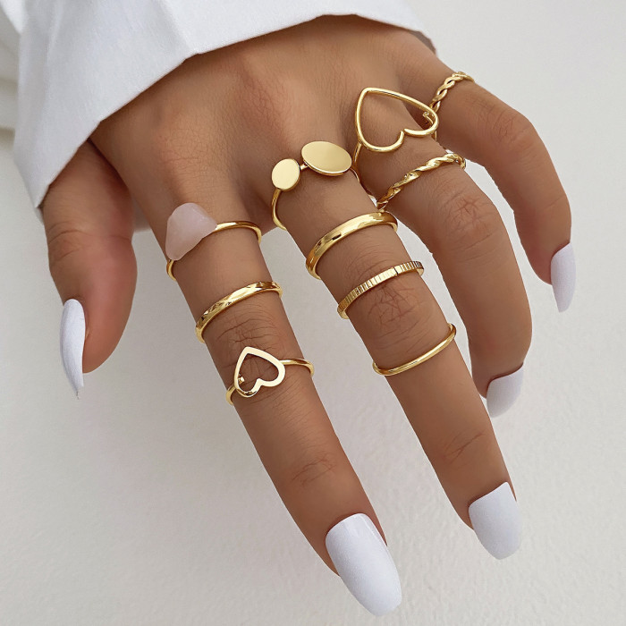 Cross-Border Hot Selling Diamond-Studded Eye Cross Leaf Ring Multi-Joint 23-Piece Set Pearl Sun Moon Ring