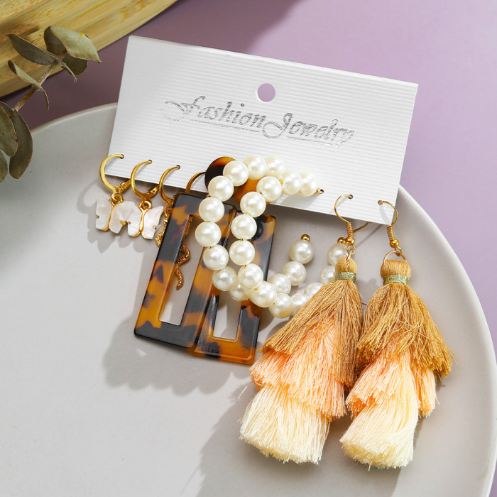 Cross-Border New Alloy Inlaid Rhinestone Earrings Set 9 Pairs Creative Butterfly Peach Heart Cherry Pearl Ear Buckle Wholesale