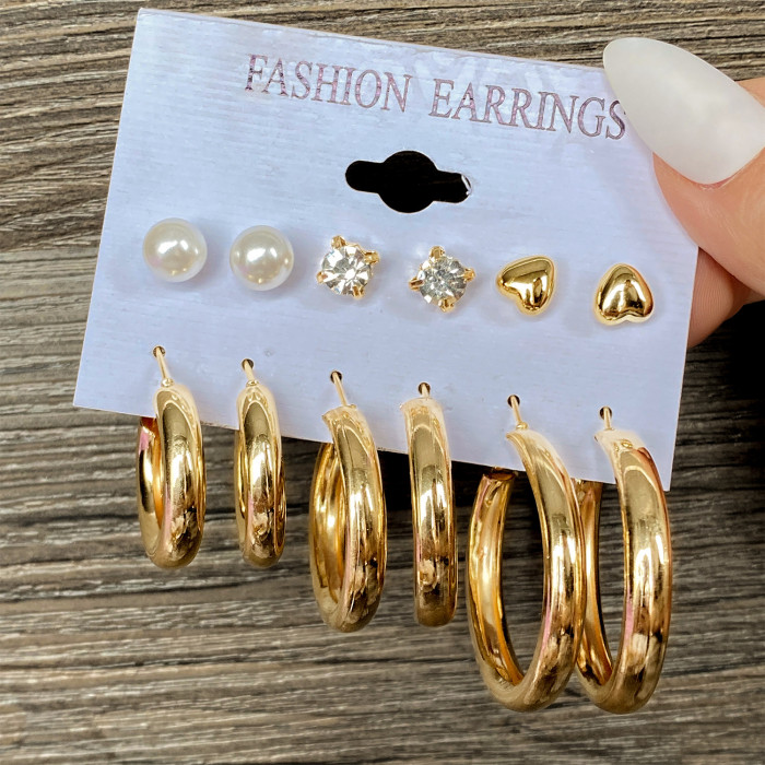 Cross-Border Hot-Selling Metal Twisted Chain Earrings Set Creative Simple Hoop Geometric Earrings