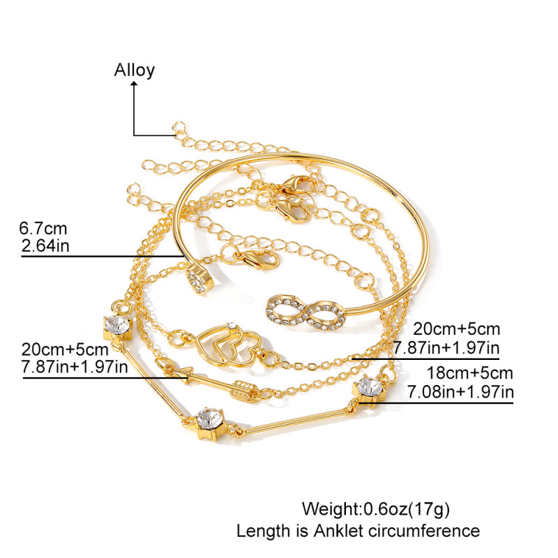 Cross-Border European and American Hot-Selling Creative Infinity Heart Diamond-Studded Bracelet Fashion Trend Arrow Bracelet 4-Piece Set Wholesale