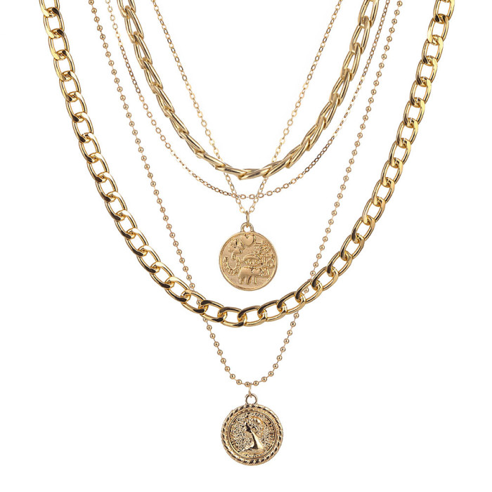 European and American New Style Jewelry Multi-layer Round Pendant Necklace Women's Fashion Trend Necklace Amazon Cross-border Wholesale