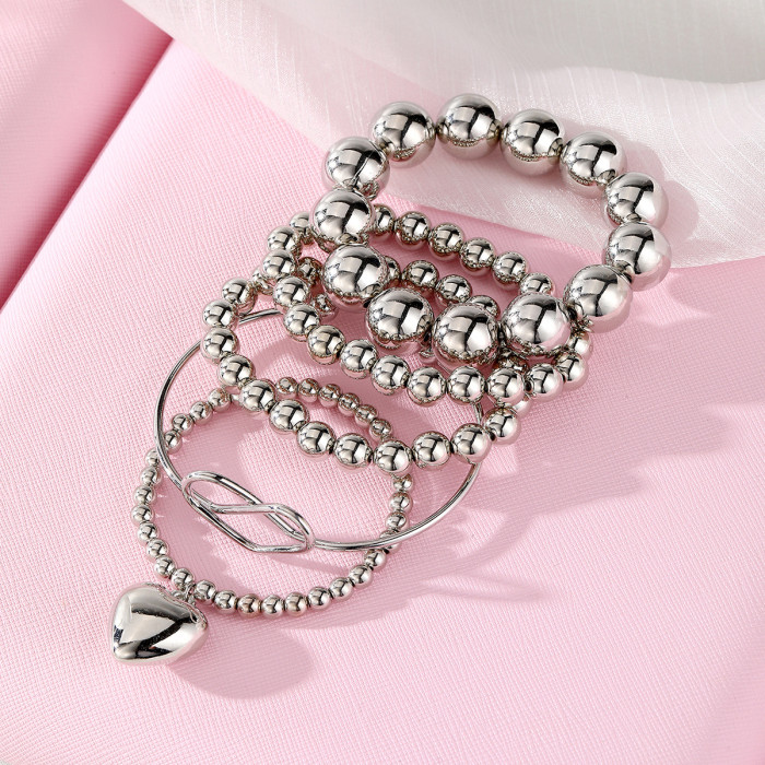 Hot-Selling Heavy Craft Brushed Metal Style Round Ball Bracelet Resumption of Work Personality Texture Irregular Geom...