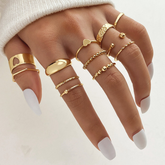 Cross-Border Hot Selling Diamond-Studded Eye Cross Leaf Ring Multi-Joint 23-Piece Set Pearl Sun Moon Ring