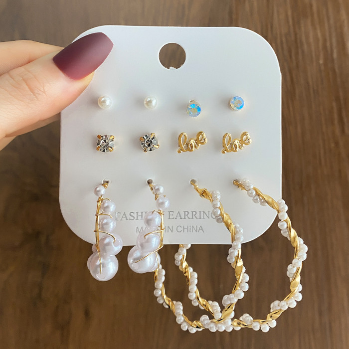 Cross-Border Hot Selling Simple Large Circle Metal Irregular Circle Earrings Set Creative Personality Earrings 8-Piece Set Ear Jewelry