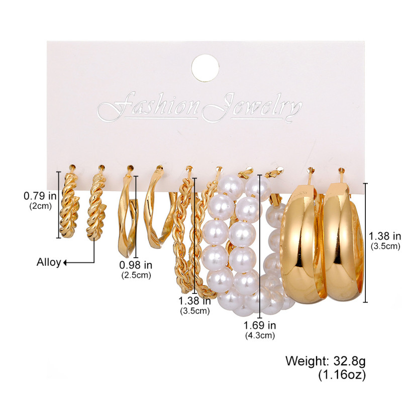 Cross-Border Hot-Selling Metal Twisted Chain Earrings Set Creative Simple Hoop Geometric Earrings