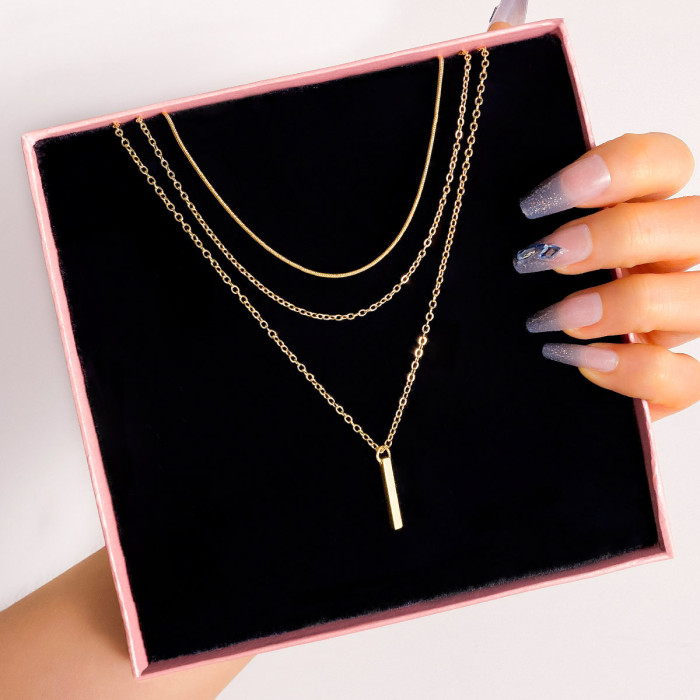 Hot Selling Personalized Multi-layer Stacked Necklace Necklace for Women Small Vertical Bar Pendant Collarbone Chain...
