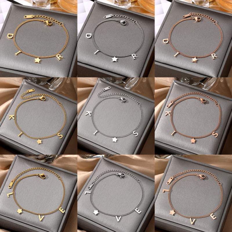 European and American Cross-Border New Bracelet for Women Stainless Steel Star Moon Bracelet Heart Pattern New Simple Personality Jewelry