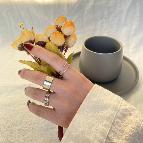 Korean Jewelry Korean Version Cross-Border Ins Internet Celebrity Same Style Ring Set Minimalist Style Simple Three-Piece Open Ring for Women