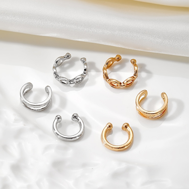 New European and American Style Earrings Simple Hollow Chain Ear Cuff No Piercing Minimalist U-Shaped Ear Clip Design Earrings