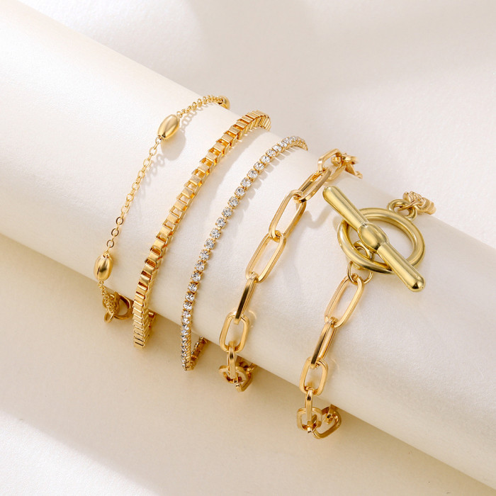 New Niche Fashion Creative Round Piece Heart Cross Bracelet 4-Piece Set Design Sense Chain Bracelet, Jewelry Sets
