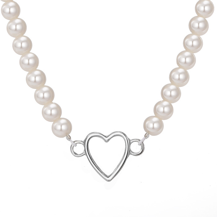 Pearl Necklace for Women Fashion Trendy OT Buckle Heart Pendant Collarbone Chain Internet Celebrity Accessories Minimalist Style Sweater Collarbone Chain