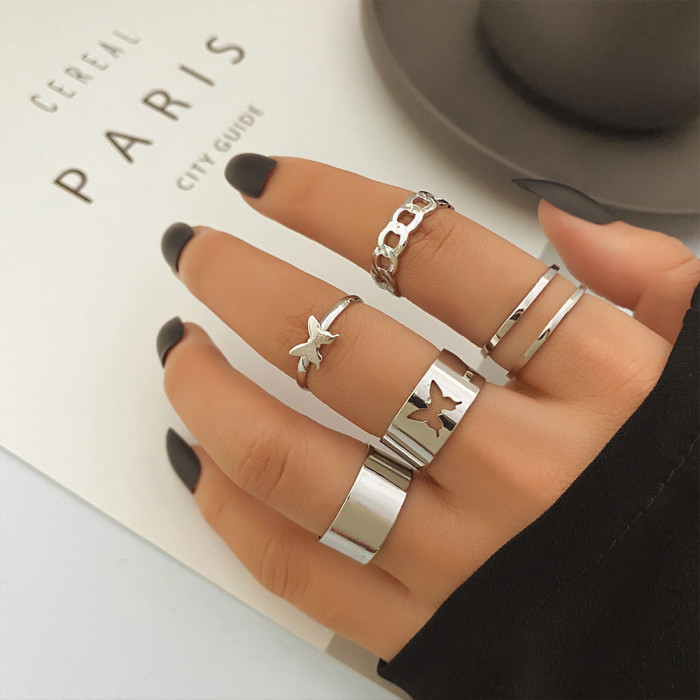 Alloy Cross-Border Butterfly Ring Opening More than Knuckle Ring Suit 22-Piece Set Love Heart-Shaped Ring Women's Design Sense Niche