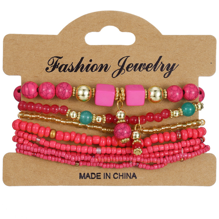 Hot-Selling Bohemian Ethnic Style Fashion Bracelet Multi-Layer Rice Bead Women's Jewelry Geometric Rice Bead Bracelet