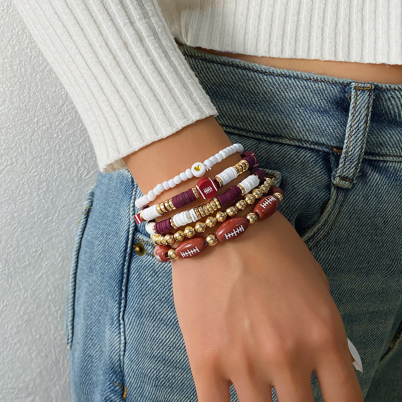 American Best-Selling Super Bowl Football Bracelet Set Game Day Soft Clay Bracelet Multi-Layer Stackable Soft Clay Bracelet