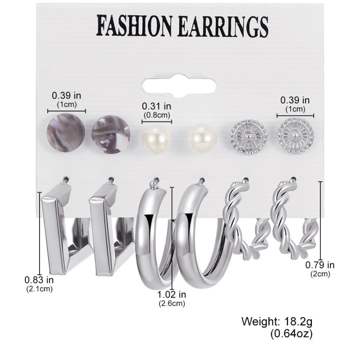 Cross-Border Hot-Selling Metal Twisted Chain Earrings Set Creative Simple Hoop Geometric Earrings