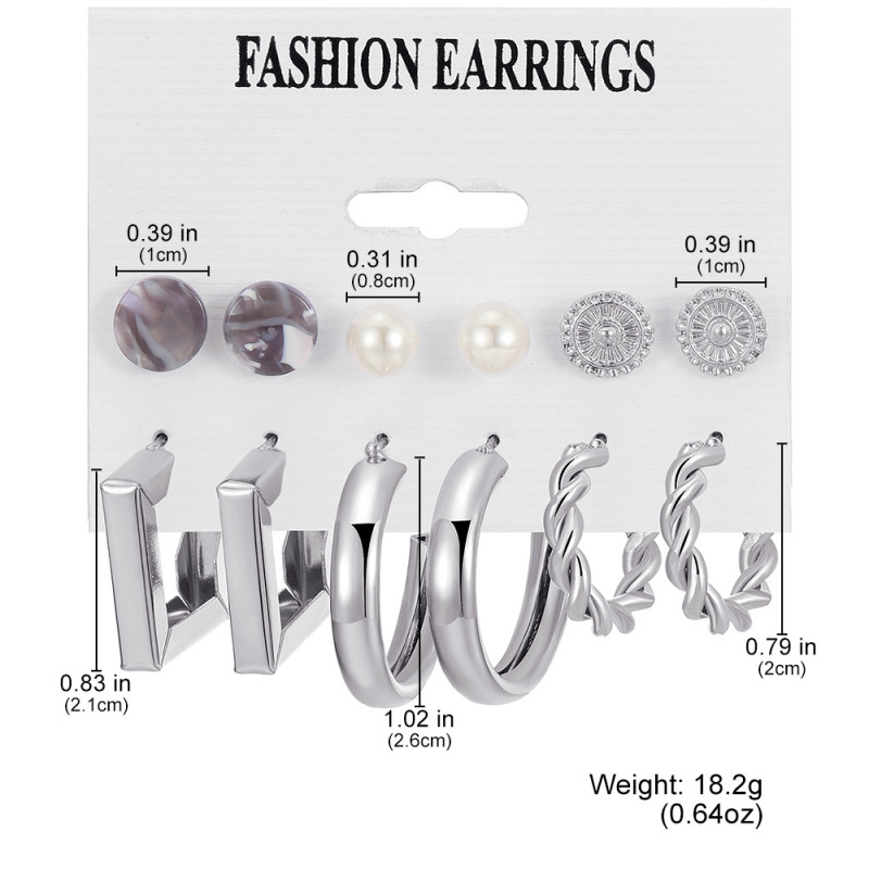 Cross-Border Hot-Selling Metal Twisted Chain Earrings Set Creative Simple Hoop Geometric Earrings