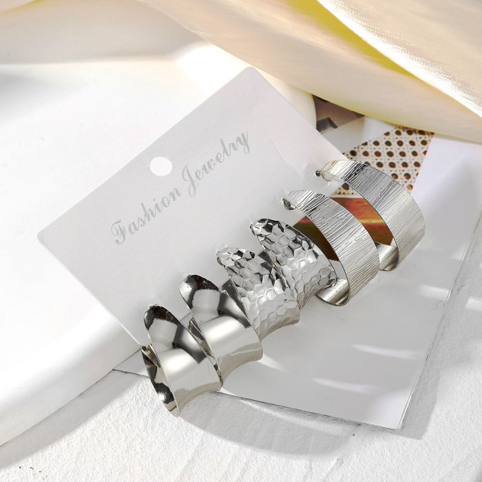 European and American Cross-Border New High-End Gold Personality Exaggerated Alloy Earrings Creative Round Circle Earrings Set 3-Piece Set