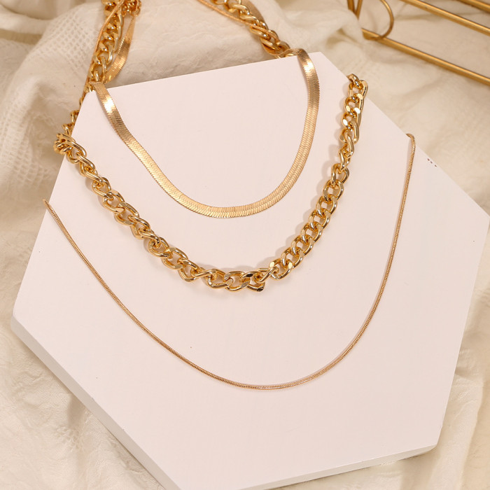 Korean Jewelry Retro Round Ring Bronze Bead Multi-Layer Geometric Hexagon Circle Arrow Necklace