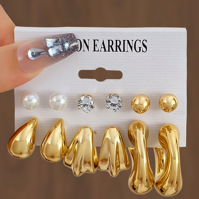 Cross-Border Source New High-End Gold Personality Water Drop Earrings Creative C-Shaped Earrings Set 6 Pairs Wholesale