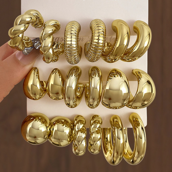 European and American Cross-Border New High-End Gold Personality Exaggerated CCB Earrings Creative Braided Flower Earrings Set of 3 Pairs