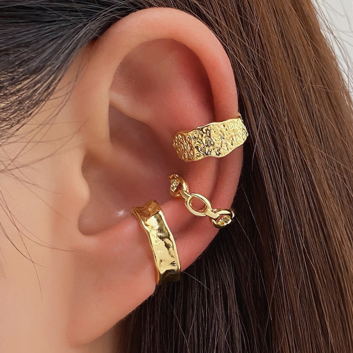 Five-Piece Set Rhinestone Butterfly Hollow Non-Pierced Cartilage Earrings Fashion Star and Moon Integrated Chain Ear...