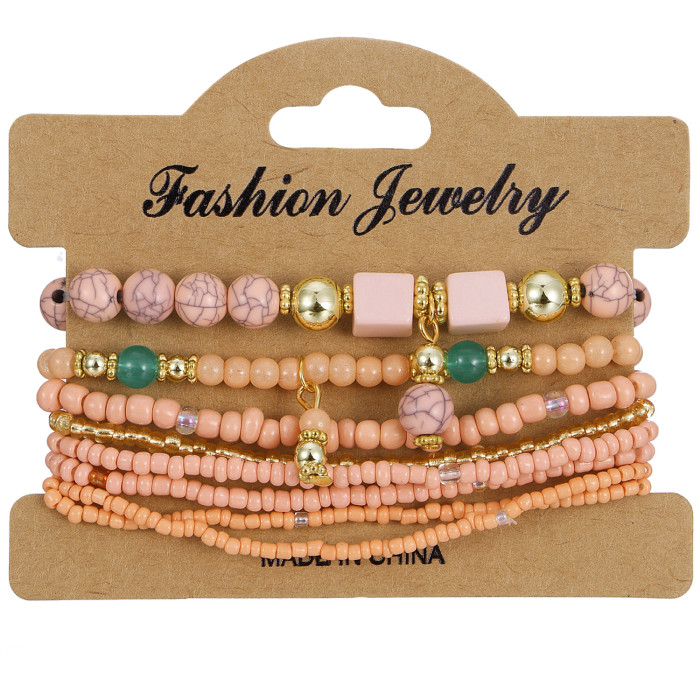 Hot-Selling Bohemian Ethnic Style Fashion Bracelet Multi-Layer Rice Bead Women's Jewelry Geometric Rice Bead Bracelet