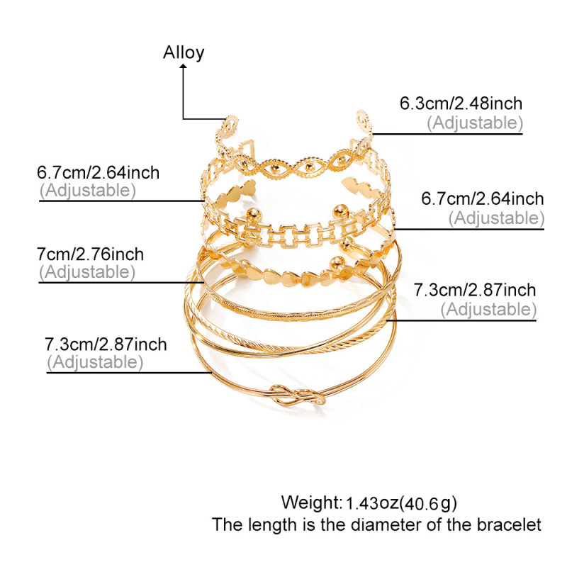 European and American Cross-Border Alloy Heart Knot Bracelet Set Creative Peach Heart Geometric Bracelet Set Bracelet