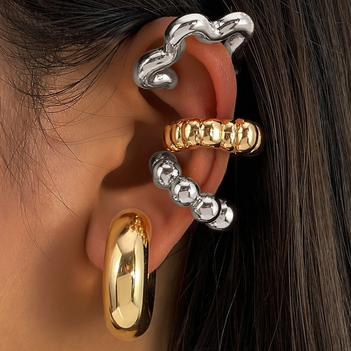 European and American Fashion Exaggerated C-Shaped Ear Cuff Water Drop Texture Earring Set Non-Pierced Ear Clip Personality Cross-Border Ear Jewelry