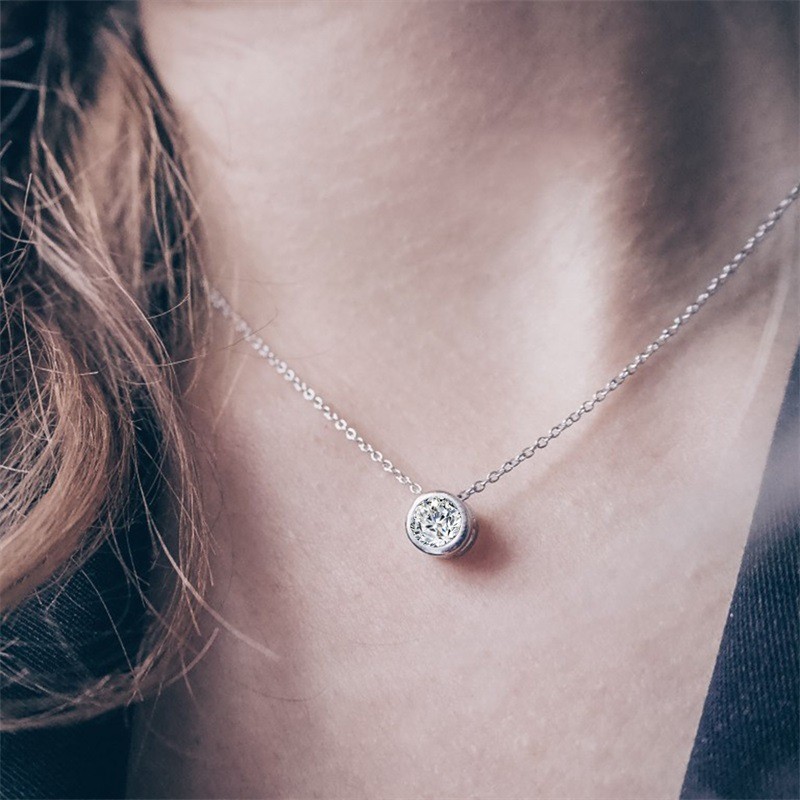 Cross-Border Hot-Selling Fashion Simple Versatile December Round Hao Stone Collarbone Chain Stainless Steel Necklace Jewelry Wholesale