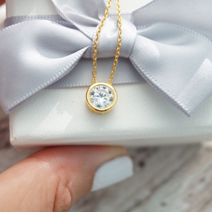 Cross-Border Hot-Selling Fashion Simple Versatile December Round Hao Stone Collarbone Chain Stainless Steel Necklace Jewelry Wholesale