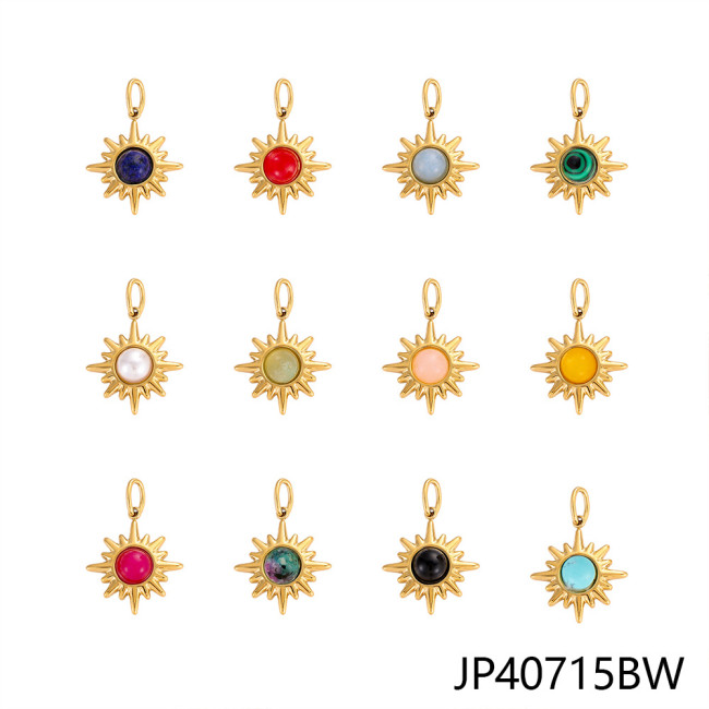 Fashion Colorful Faceted Natural Stone Red Vein Stone Classic DIY Eight-Pointed Star Element Stainless Steel Pendant Accessories Wholesale
