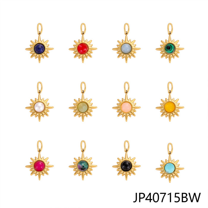 Fashion Colorful Faceted Natural Stone Red Vein Stone Classic DIY Eight-Pointed Star Element Stainless Steel Pendant Accessories Wholesale