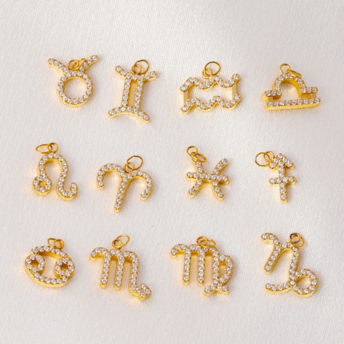 Amazon Hot-Selling Zodiac DIY Stainless Steel European and American Light Luxury Simple Fashion Micro Inlaid Diamond Accessories Wholesale