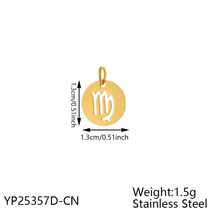New Stainless Steel 12 Zodiac Hollow Round Pendant DIY Bracelet Necklace Small Charm Accessories Wholesale