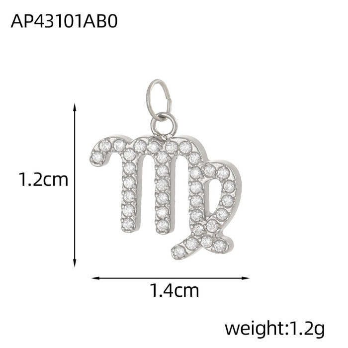 Amazon Hot-Selling Zodiac DIY Stainless Steel European and American Light Luxury Simple Fashion Micro Inlaid Diamond Accessories Wholesale