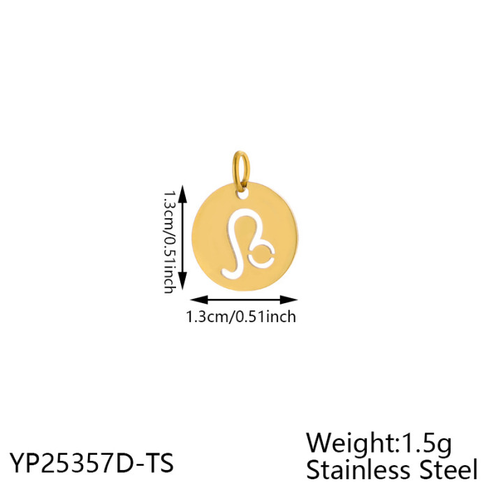 New Stainless Steel 12 Zodiac Hollow Round Pendant DIY Bracelet Necklace Small Charm Accessories Wholesale