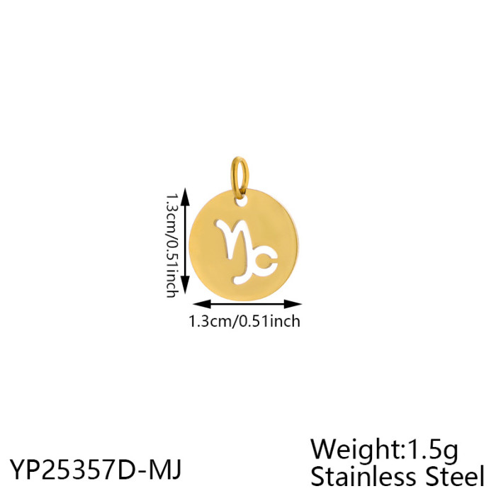 New Stainless Steel 12 Zodiac Hollow Round Pendant DIY Bracelet Necklace Small Charm Accessories Wholesale