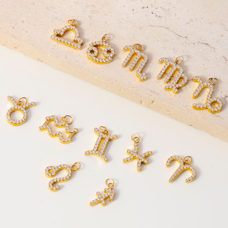 Amazon Hot-Selling Zodiac DIY Stainless Steel European and American Light Luxury Simple Fashion Micro Inlaid Diamond Accessories Wholesale