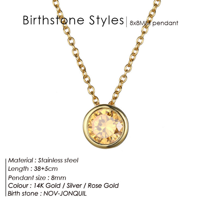 Cross-Border Hot-Selling Fashion Simple Versatile December Round Hao Stone Collarbone Chain Stainless Steel Necklace Jewelry Wholesale