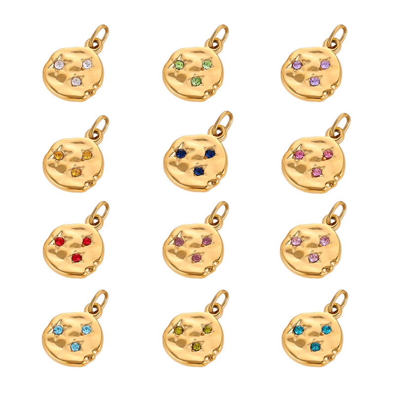 Round Tag with Multi-color Rhinestones Accessories Pendant DIY Jewelry Necklace Matching Accessories