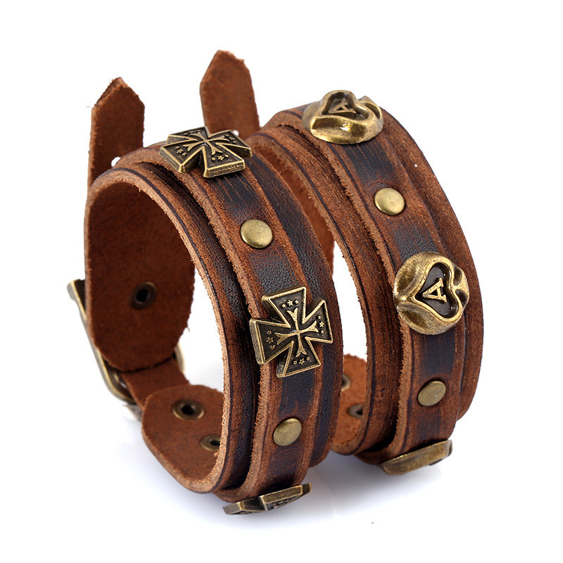 Cross-Border E-commerce Bracelet Personalized Custom European and American Vintage Distressed Men's Leather Bracelet Source Manufacturer Fast Shipping