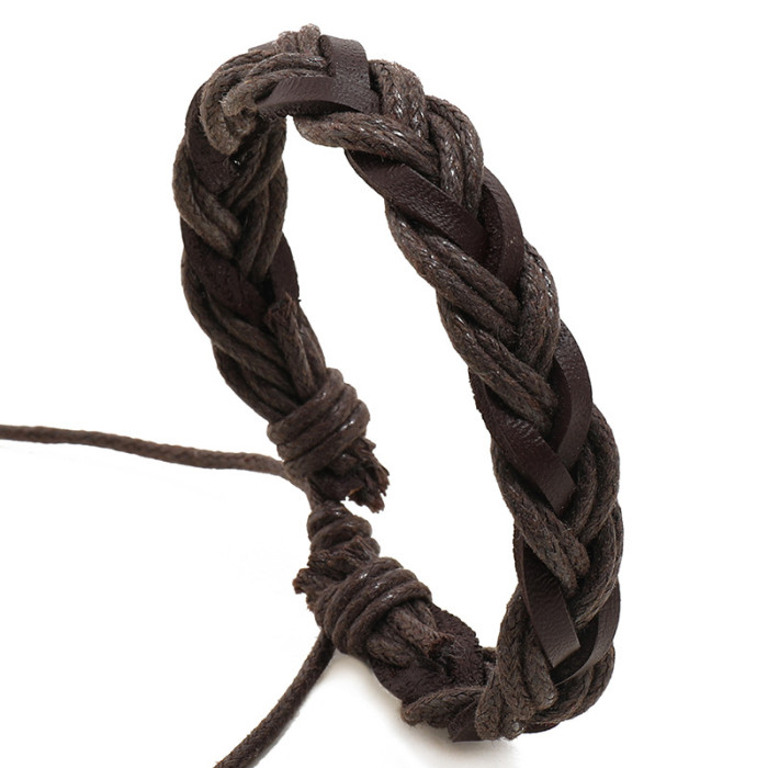 Simple Handmade Woven Multi-layer Cowhide Bracelet for Couples, Unisex, Versatile, Personalized Korean Fashion Retro...