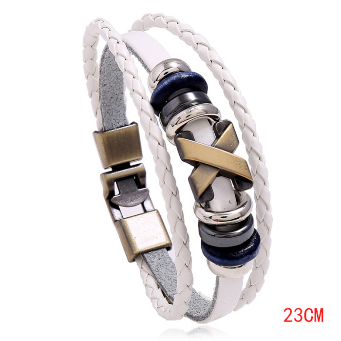 Cross-Border Jewelry Wholesale Simple Beaded Cowhide Bracelet Personality Versatile X-Stud Unisex Hand Accessories Trendy Leather Bracelet