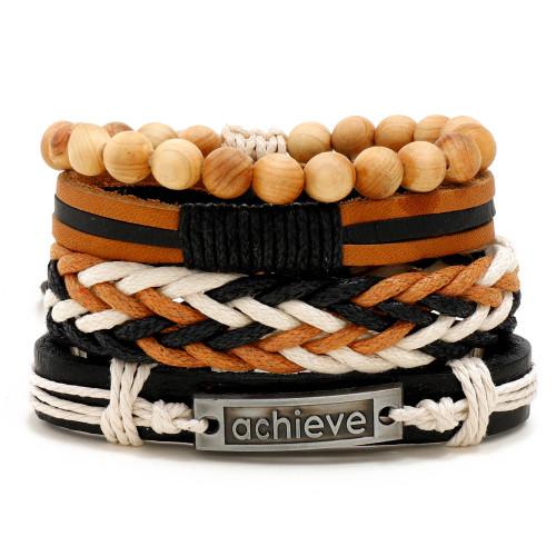 European and American New Style Jewelry Simple Handmade Woven Leather Bracelet DIY Combination 4-Piece Set Men's Bracelet Cross-Border Accessories